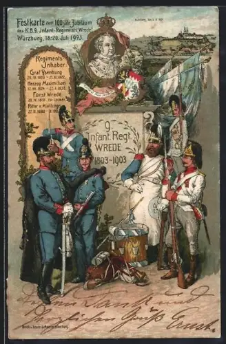 AK PP15 C54 /03 Würzburg, Infant. Regt. Wrede 1803-1903, Soldaten in Uniformen, Portrait Graf Ysenburg