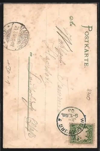 Lithographie Würzburg, Festkarte zum 100 jähr. Jubiläum des K. B. 9. Inf. Rgt. Wrede 1903