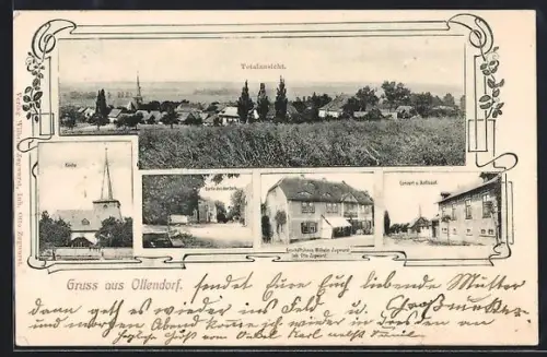 AK Ollendorf / Thüringen, Geschäftshaus Wilhelm Zugwurst, Ballsaal, Kirche, Partie aus dem Dorf