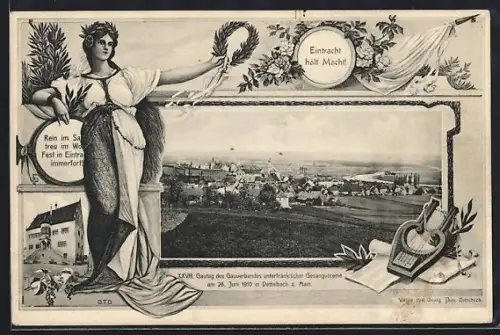 AK Dettelbach a. Main, XXVIII. Gautag des Gauverbandes unterfränkischer Gesangvereine 1910, Teilansicht, Gebäudeansicht