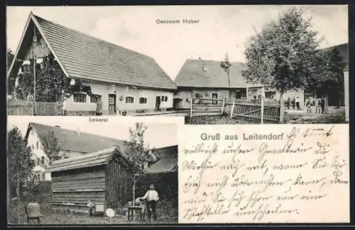 AK Leitendorf / Pfeffenhausen, Gasthof und Wirtschaftsgebäude Huber, Imkerei