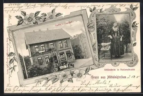 AK Mittelnkirchen, Garrn`s Gasthof, Altländerin in Nationaltracht