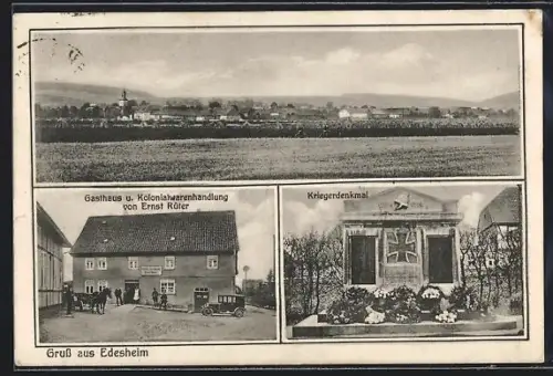 AK Edesheim / Northeim, Gasthaus - Kolonialwarenhandlung Ernst Rüter, Kriegerdenkmal, Totalansicht