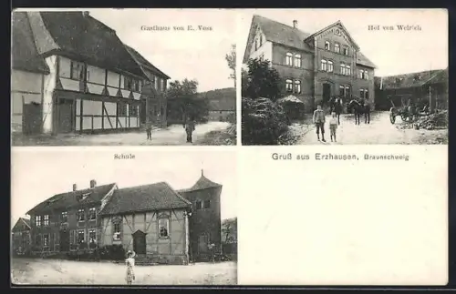 AK Erzhausen / Kreiensen, Gasthaus von E. Voss, Hof von Weirich, Schule