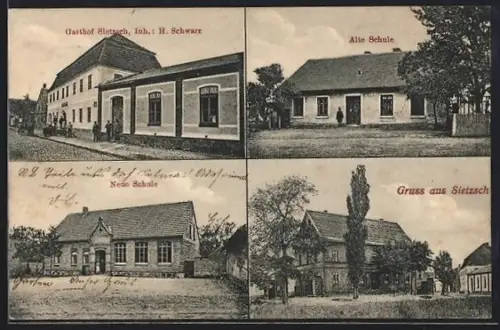 AK Sietzsch, Gasthof Sietzsch, Inh. H. Schwarz, Alte Schule, Neue Schule