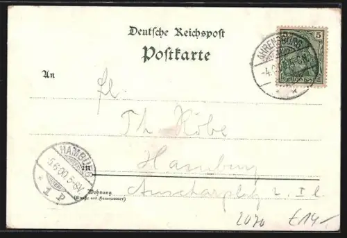 Lithographie Ahrensburg / Holstein, Hotel-Waldburg, Logierhaus und Karpfenteich