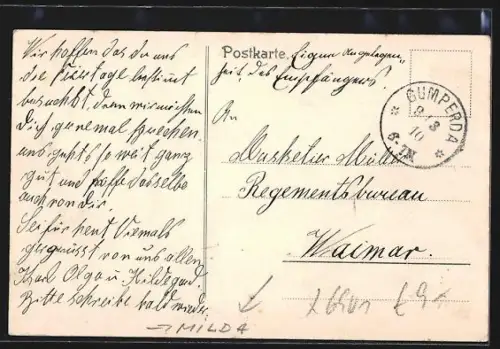 AK Milda, Gasthaus zu Milda, Blick auf die Kirche