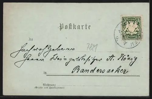 Mondschein-Lithographie Wiesentheid, Neumannstrasse mit Rathaus, Schlossplatz, Schlösschen, Panoramablick