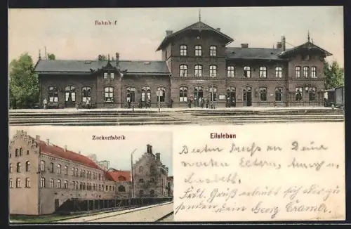 AK Eilsleben, Bahnhof, Zuckerfabrik