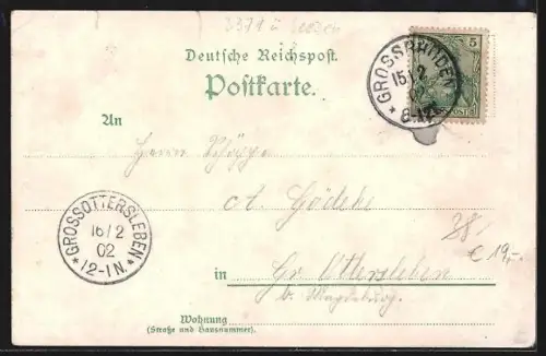 Lithographie Mechtshausen b. Gr. Rhüden, Gasthaus zum deutschen Hause von Otto Kaufmann, Restaurant Innenansicht, Kirche