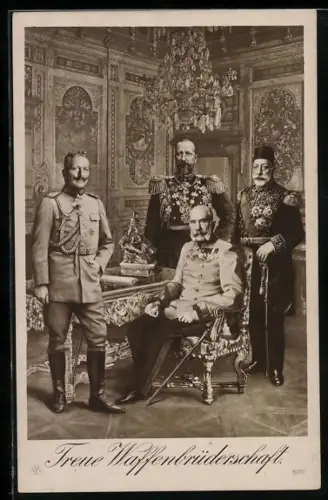 AK Treu Waffenbrüderschaft, Sultan Mohamed V., Kaiser Franz Josef v. Österreich, Wilhelm II, Zar Ferdinand von Bulgarien