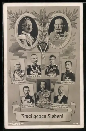 AK Kaiser Franz Josef I. von Österreich, Nikolaus II. Kaiser von Russland, König Peter von Serbien