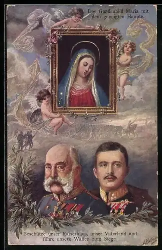 AK Portrait von Kaiser Franz Josef I. von Österreich mit dem Gnadenbild Marias