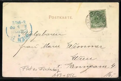 AK Donaueschingen, Kaiserbesuch 1900, Fürst zu Fürstenberg und Kaiser Wilhelm II. im Jahreszahl-Passepartout