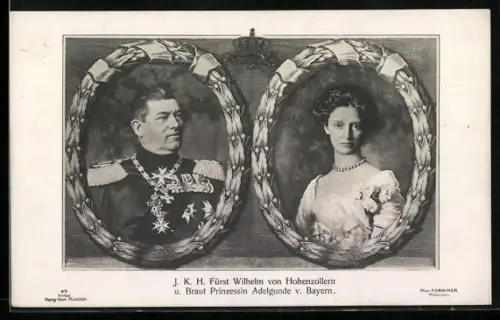 AK Fürst Wilhelm von Hohenzollern und Braut Prinzessin Adelgunde v. Bayern
