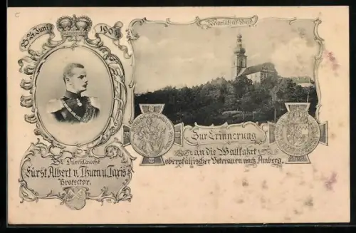AK Amberg, Wallfahrt oberpfälzischer Veteranen 1901, Fürst Albert von Thurn & Taxis, Wallfahrtskapelle Mariahilf-Berg