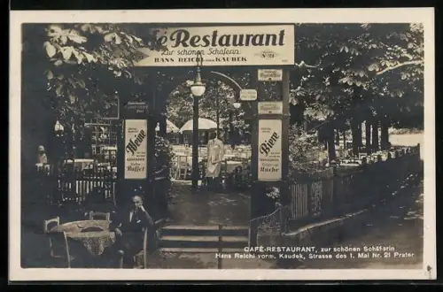 AK Wien, Prater, Café-Restaurant zur schönen Schäferin, Hans Reichl vorm. Kaudek, Strasse des 1. Mai 21