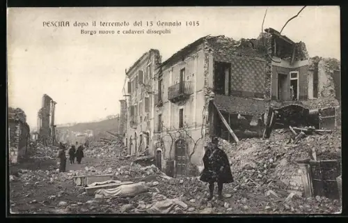 AK Pescina, Dopo il terremoto del 13 Gennaio 1915, Borgo nuovo e cadaveri dissepolti