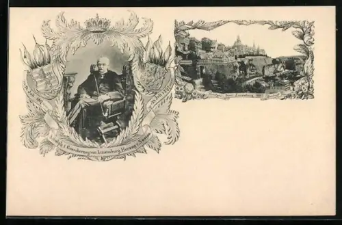 AK Luxemburg, Portrait Adolph I. Grossherzog von Luxemburg, Ortsansicht von Luxemburg