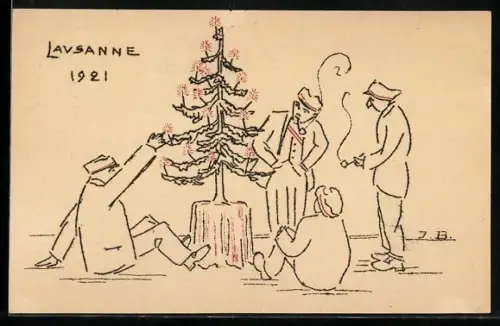 AK Lausanne, Studenten mit Weihnachtsbaum 1921