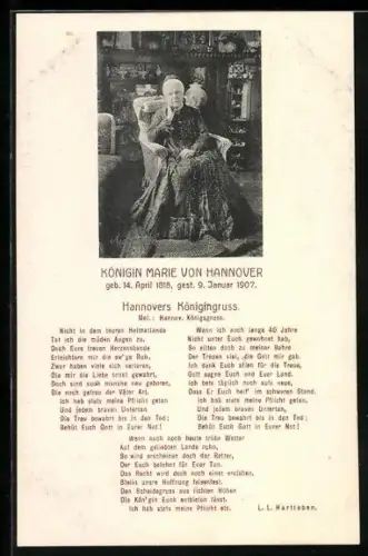 AK Königin Marie von Hannover mit Liedtext Hannovers Königsgruss