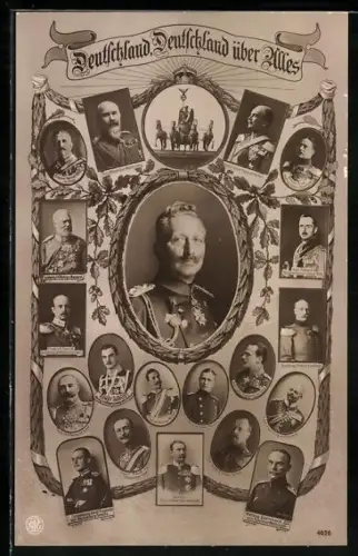 AK Deutschland, Deutschland über alles!, Quadriga, Kaiser Wilhelm II. und Heerführer