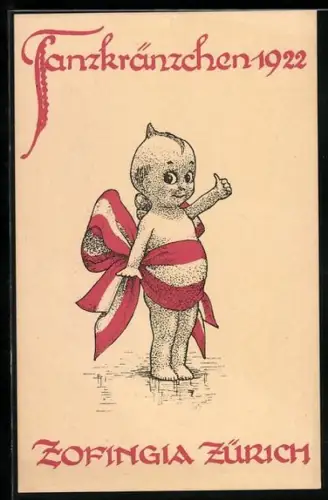 Künstler-AK Zürich, Tanzkränzchen 1922 Zofingia Zürich, Kleiner Studen mit riesiger Schleife