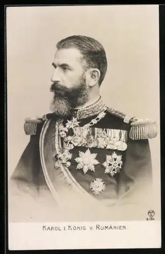 AK Portrait von König Karol I. von Rumänien in Uniform mit Orden