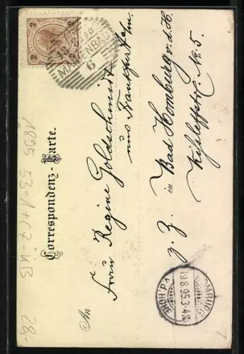 Vorläufer-Lithographie Marienbad, 1895, Gasthof Kaffee Egerländer mit Besuchern