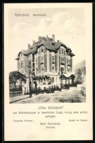 AK Karlsbad, Hotel Villa Waldeck, Bes. Karl Brandner