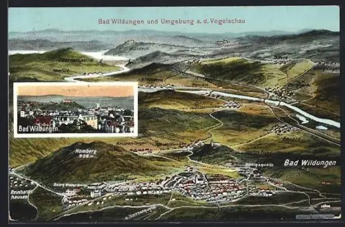 AK Bad Wildungen, Ortsansicht aus der Vogelschau, Blick auf Homberg und Reinhardshausen