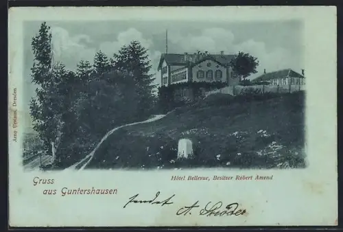 Mondschein-AK Guntershausen, Hotel Bellevue, Besitzer Robert Amend