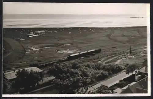 AK Wangerooge, Nordwestküste, Inselbahn Inselexpress, Blick vom Leuchtturm