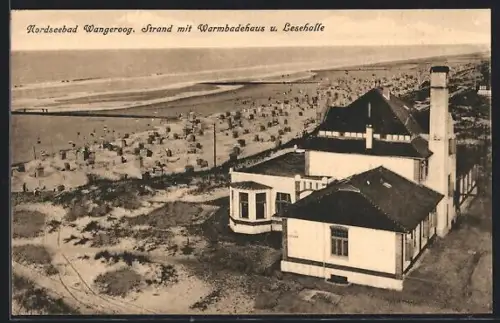 AK Wangerooge, Strand mit Warmbadehaus, Lesehalle