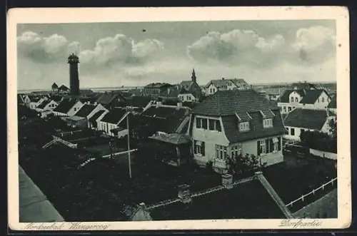 AK Wangerooge, Ortspartie mit Blick zum Leuchtturm