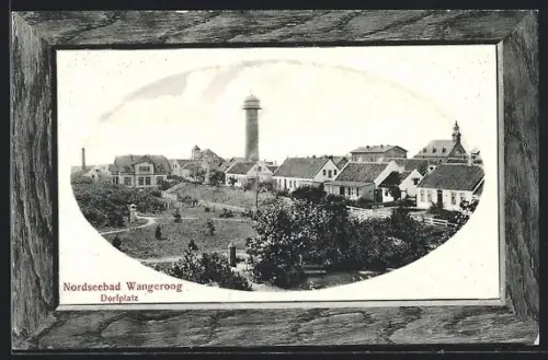 AK Wangerooge, Dorfplatz und Blick zum Leuchtturm