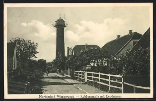 AK Wangerooge, Robbenstrasse mit Leuchtturm