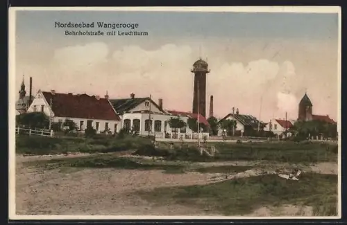 AK Wangerooge, Bahnhofstrasse mit Leuchtturm
