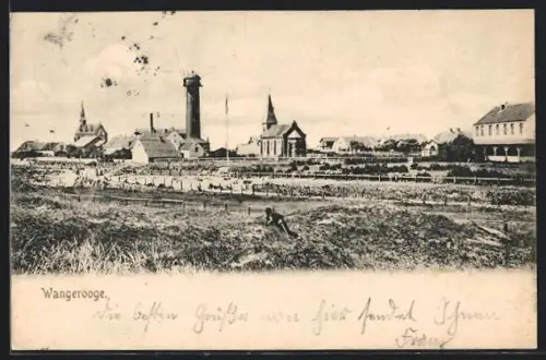AK Wangerooge, Leuchtturm, Kirche, Ortsansicht