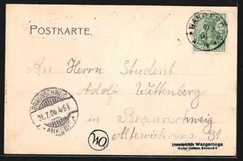 AK Wangerooge, Leuchtturm, Kirche, Ortsansicht