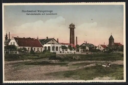 AK Wangerooge, Bahnhofstrasse mit Leuchtturm