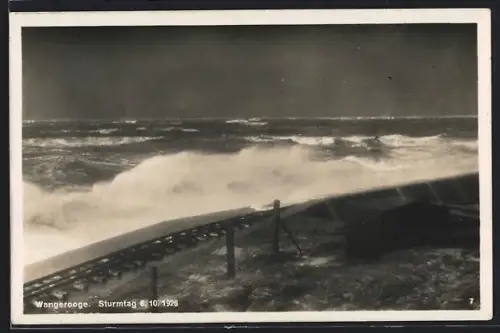 Foto-AK Wangerooge, Sturmtag 8.10.1926, Sturmflut und Küstenschutzanlagen