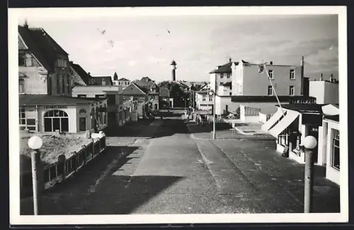 AK Wangerooge, Zedeliusstrasse, Leuchtturm, Geschäftshäuser