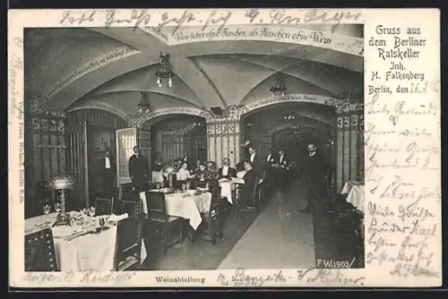 AK Berlin-Schöneberg, Gaststätte Ratskeller, Weinabteilung, Inh. H. Falkenberg