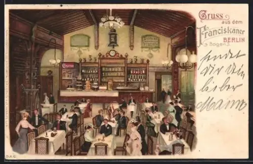 Lithographie Berlin, Gaststätte zum Franziskaner, Georgenstrasse, Bogen 3, Am Tresen