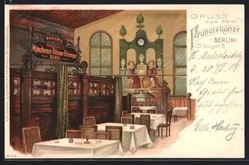 Lithographie Berlin, Gaststätte zum Franziskaner, Georgenstrasse, Bogen 5, Innenansicht