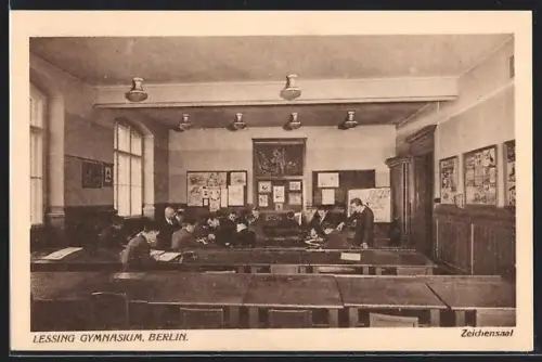AK Berlin-Wedding, Lessing-Gymnasium, Schöningstrasse 17, Zeichensaal