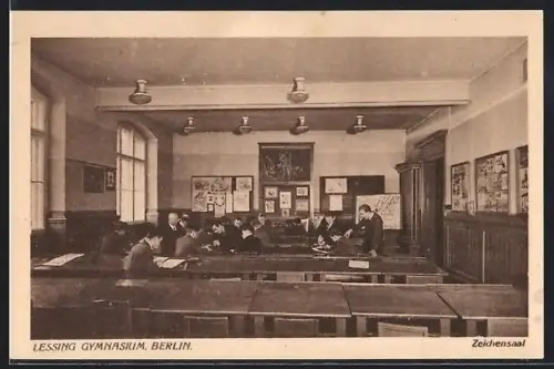 AK Berlin-Wedding, Lessing-Gymnasium, Schöningstrasse 17, Zeichensaal