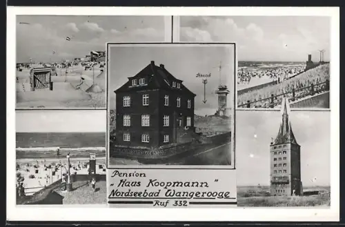 AK Wangerooge, Hotel-Pension Haus Koopmann, Strand, Wasserturm, Nordseebad