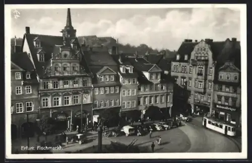 AK Erfurt, Fischmarkt, Strassenbahn